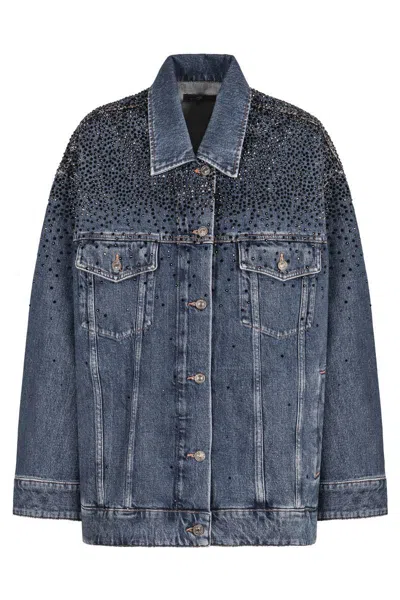 7 For All Mankind Embellished Denim Jacket In Navy