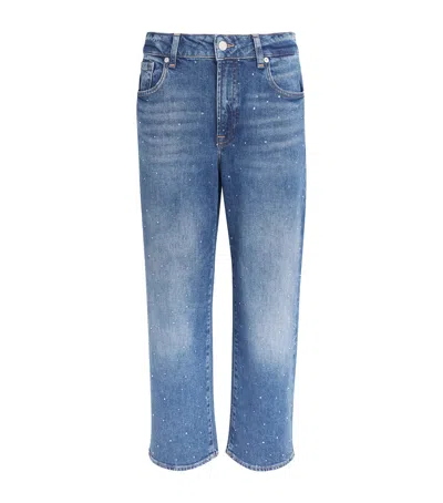 7 For All Mankind Embellished Stovepipe Straight Ankle Jeans In Blue