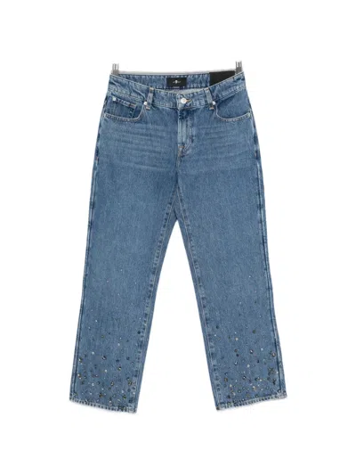 7 For All Mankind Embellished Straight-leg Jeans In Blue