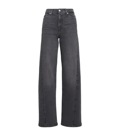 7 For All Mankind Embellished Twisted Lotta Wide Leg Jeans Clothing In Black