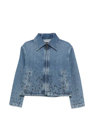 7 For All Mankind Embellished Zipped Denim Jacket In Blue