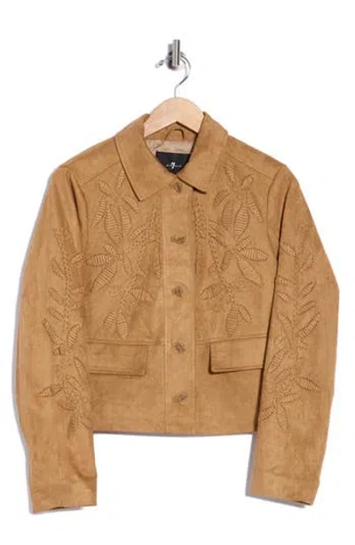 7 For All Mankind Embroidered Faux Suede Jacket In Brown