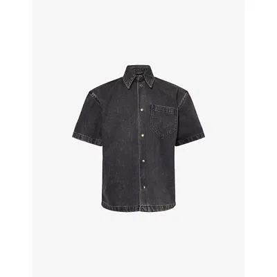 7 For All Mankind Ens Oversized Camp Denim Shirt Cavier In Black