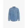 7 For All Mankind Ens Station Two-buttoned-pockets Faded-wash Denim And Linen Shirt