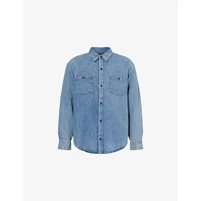 7 For All Mankind Ens Station Two-buttoned-pockets Faded-wash Denim And Linen Shirt