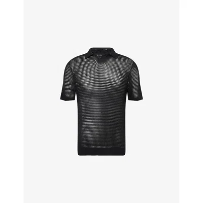 7 For All Mankind Ens Crochet Black Regular-fit Cotton-crochet Polo Shirt Xl