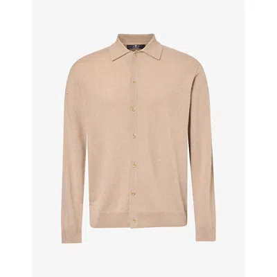 7 For All Mankind Ens Polo-collar Cashmere Cardigan Cashmere Oat In Neutral