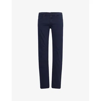 7 For All Mankind Ens Slimmy Tapered-leg Stretch-cotton Blend Trousers Stretch Sateen Navy