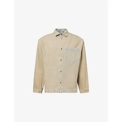 7 For All Mankind Ens Sunfaded Army Faded-wash Patch-pocket Denim Overshirt In Brown