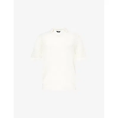7 For All Mankind Ens White Short-sleeve Crochet Cotton-knit Polo Shirt