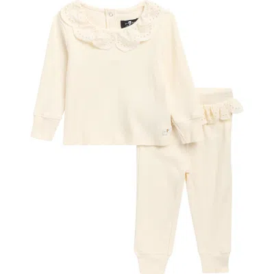 7 For All Mankind Babies'  Eyelet Ruffle Top & Leggings Set In White