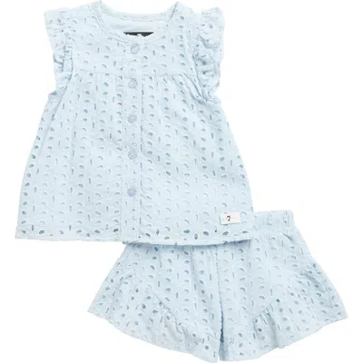 7 For All Mankind Babies'  Eyelet Ruffle Top & Shorts Set In Blue