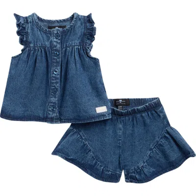 7 For All Mankind Babies'  Eyelet Ruffle Top & Shorts Set In Blue