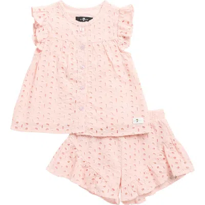 7 For All Mankind Babies'  Eyelet Ruffle Top & Shorts Set In Pink