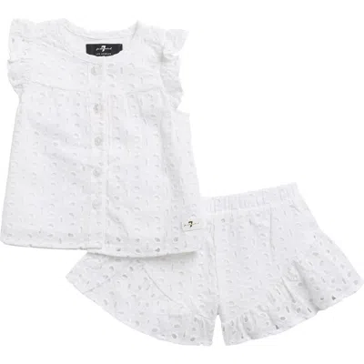7 For All Mankind Babies'  Eyelet Ruffle Top & Shorts Set In White