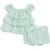 7 For All Mankind Babies'  Eyelet Ruffle Tunic & Shorts Set In Green