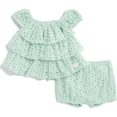 7 For All Mankind Babies'  Eyelet Ruffle Tunic & Shorts Set In Green