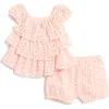 7 For All Mankind Eyelet Ruffle Tunic & Shorts Set In Pale Pink