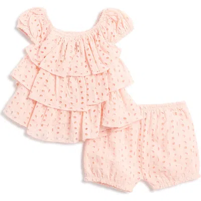 7 For All Mankind Babies'  Eyelet Ruffle Tunic & Shorts Set In Pale Pink