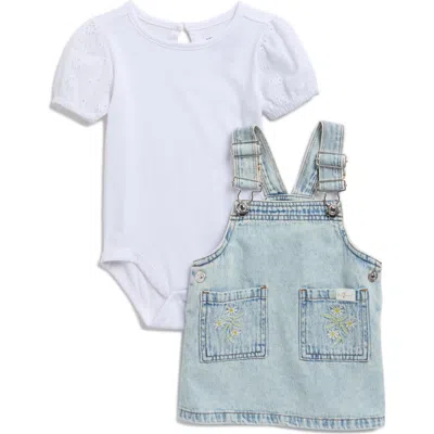7 For All Mankind Babies'  Eyelet Sleeve Bodysuit & Skirtall Set In Blue