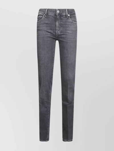 7 For All Mankind Faded Denim Trousers With Belt Loops In Grey