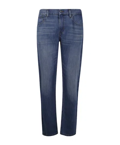 7 For All Mankind Faded Tapered Denim Jeans In Blue