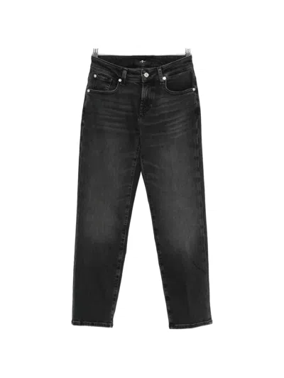 7 For All Mankind Faded-effect Cropped Jeans In Black