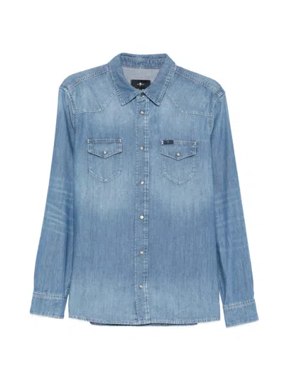7 For All Mankind Faded-effect Shirt In Blue