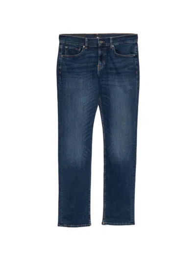 7 For All Mankind Faded-effect Whiskered Jeans In Black