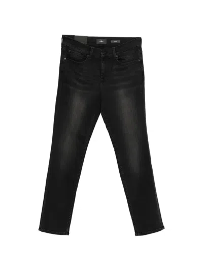 7 For All Mankind Faded-effect Whiskered Jeans In Gray