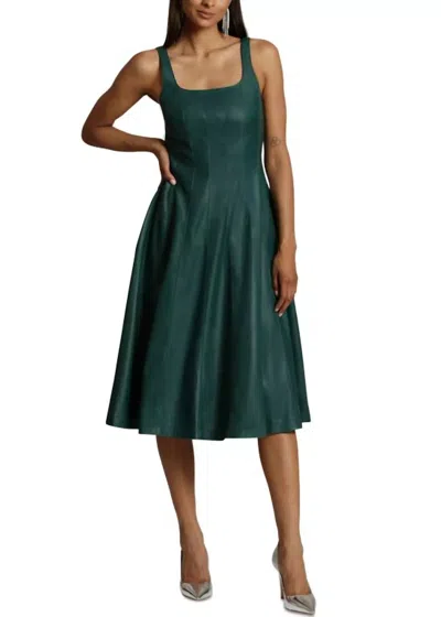 7 For All Mankind Faux Leather Square Neck Sleeveless Midi Dress In Green