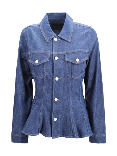 7 For All Mankind Fitted Denim Jacket With Flared Hem In Blue