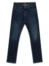 7 For All Mankind Dark Blue Straight Leg Jeans With Classic Five-pocket Design In Blue