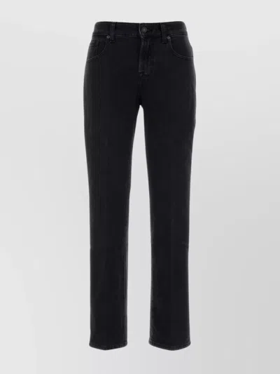 7 For All Mankind Five-pocket Stretch Denim Tapered Trousers In Black