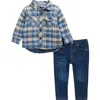 7 For All Mankind Flannel Shirt & Denim Jeans Set In Blue