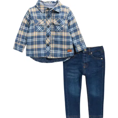 7 For All Mankind Babies'  Flannel Shirt & Denim Jeans Set In Blue