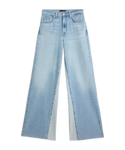7 For All Mankind Flared Contrast Panel Jeans In Blue