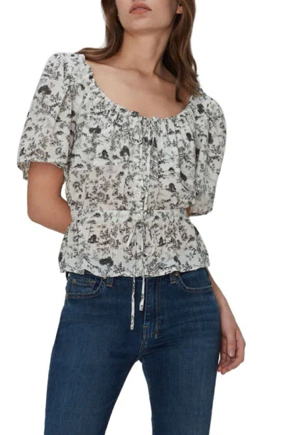 7 For All Mankind Floral Cotton Peasant Top In Toile Green