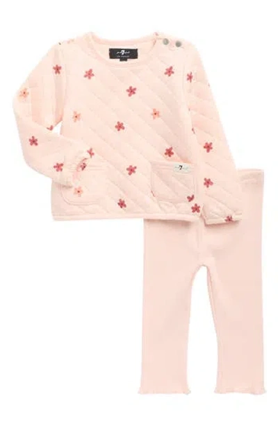 7 For All Mankind Babies'  Floral Diamond Quilted Sweatshirt & Leggings Set In Pink