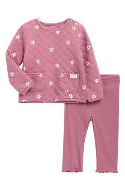 7 For All Mankind Babies'  Floral Diamond Quilted Sweatshirt & Leggings Set In Pink