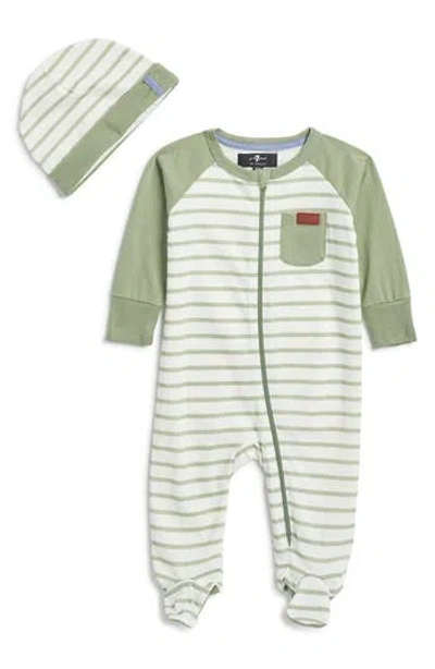 7 For All Mankind Babies'  Footie & Cap Set In Green