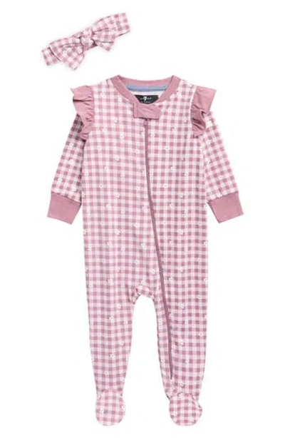 7 For All Mankind Babies'  Footie & Headband Set In Gold