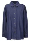 7 For All Mankind Franklin Oversized Dark Denim Shirt In Blue