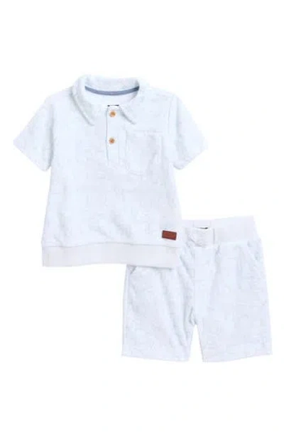 7 For All Mankind Babies'  French Terry Stripe Polo & Shorts Set In White