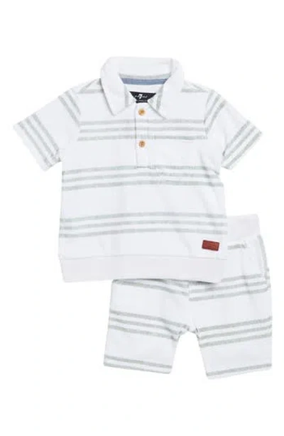 7 For All Mankind Babies'  French Terry Stripe Polo & Shorts Set In Hedge Green