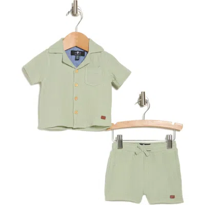 7 For All Mankind Gauze Cotton Top & Shorts Set In Algae