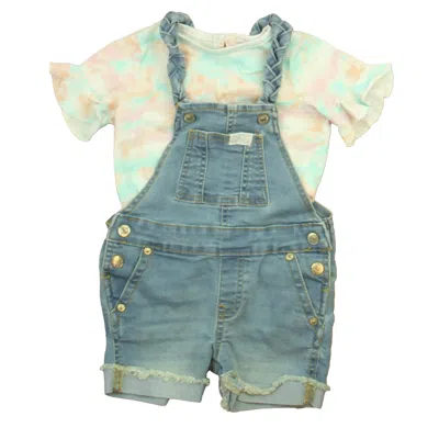 7 For All Mankind Kids'  Girls Blue Pink Aqua Tie Dye Overall Shorts