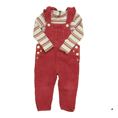 Pre-owned 7 For All Mankind Kids'  Girls Magenta Blue Stripe Overalls In Pink