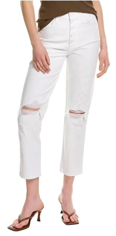 7 For All Mankind Hi-waist Button Fly Cropped Straight Jeans In White