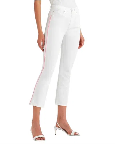 7 For All Mankind High Rise Flare Crop Pink Piping Jeans In White